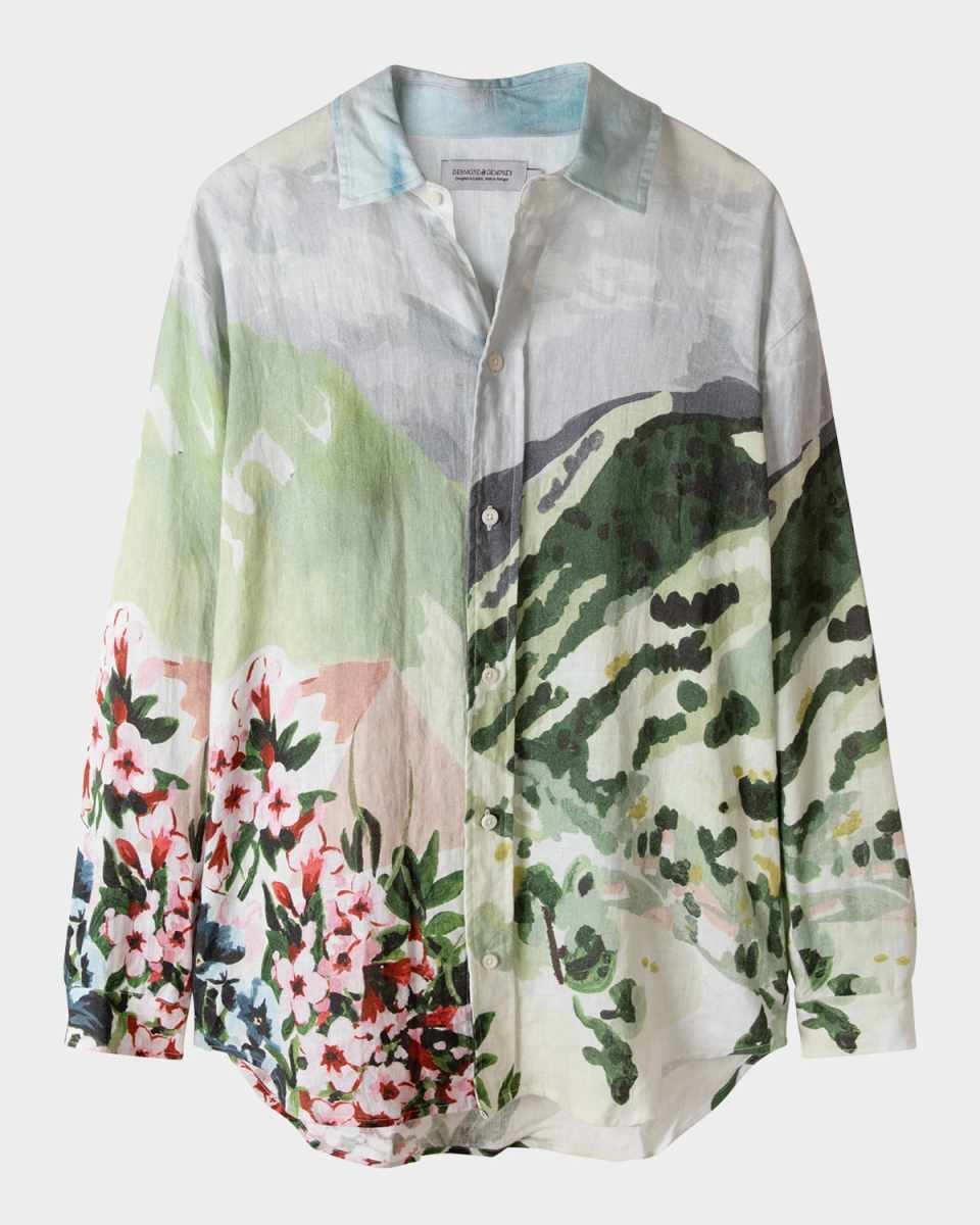 Unisex Landscape-Print Linen Lounge Shirt